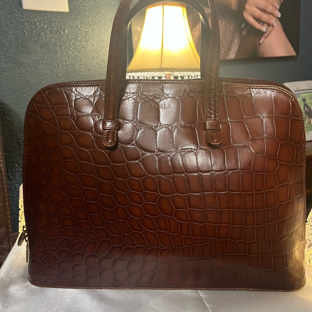 Furla Brown Crocodile Leather Handbag